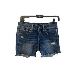 American Eagle AE Women's Super-Super Stretch Fray Hem Midi Jean Shorts Size 2